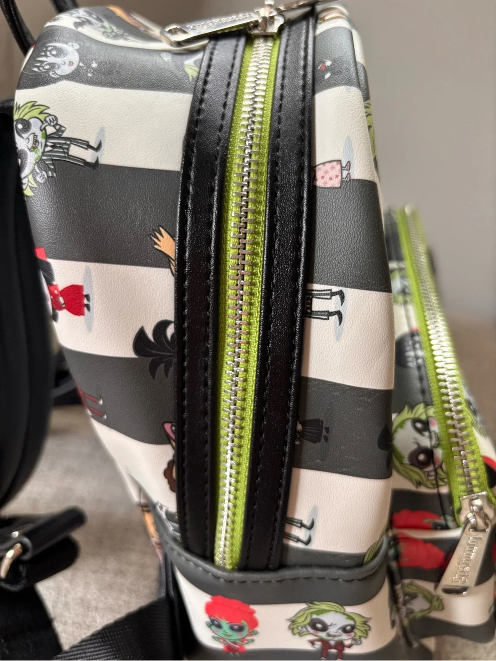 Loungefly Beetlejuice Mini Backpack Black Striped Chibi Character Print NWT